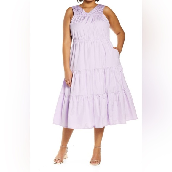 Halogen Women’s Sleeveless Tiered Poplin Dress Purple Bloom Lavender Size Medium - Picture 1 of 8